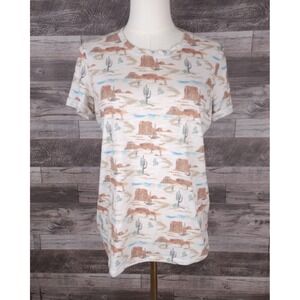 Rock‎ and Roll Cowgirl Womens Desert Cactus Print Slub Tee Cream Size M
